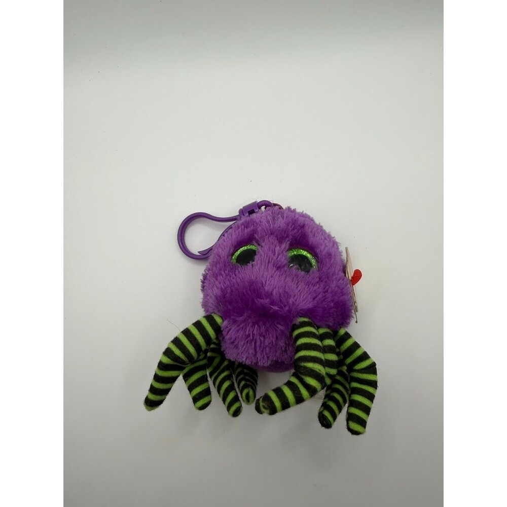 Ty Halloweenie Beanies Crawler Purple Spider Plush Keychain Bag Clip With Tag